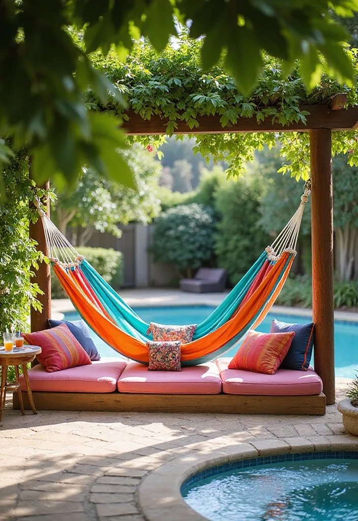 21 Pool Deck Decorating Ideas for a Backyard Refresh 9 21 Stunning Pool Deck Decorating Ideas That Will Make You Want to Dive Right In! - 8. Relaxing Hammock Nook