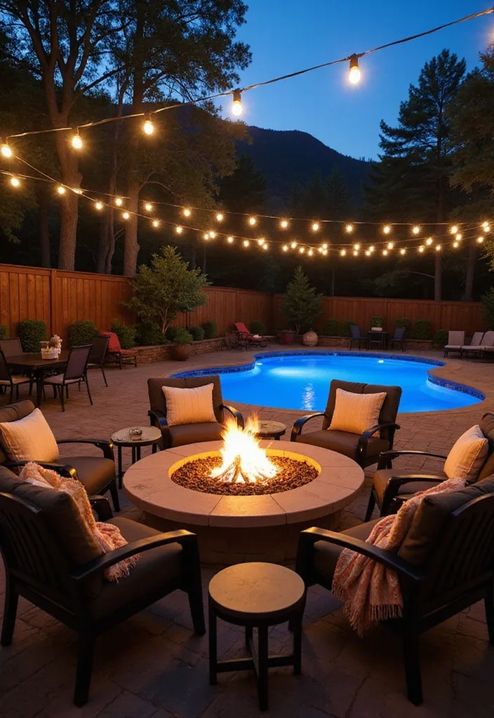 21 Pool Deck Decorating Ideas for a Backyard Refresh 10 21 Stunning Pool Deck Decorating Ideas That Will Make You Want to Dive Right In! - 9. Outdoor Fire Pit Area