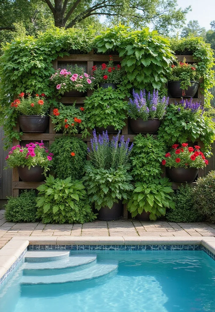 21 Pool Deck Decorating Ideas for a Backyard Refresh 12 21 Stunning Pool Deck Decorating Ideas That Will Make You Want to Dive Right In! - 11. Vertical Garden Wall