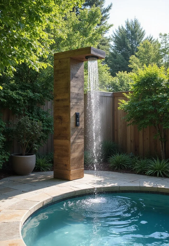 21 Pool Deck Decorating Ideas for a Backyard Refresh 15 21 Stunning Pool Deck Decorating Ideas That Will Make You Want to Dive Right In! - 14. Refreshing Outdoor Showers