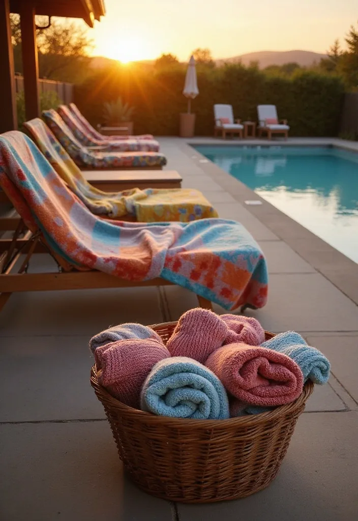21 Pool Deck Decorating Ideas for a Backyard Refresh 21 21 Stunning Pool Deck Decorating Ideas That Will Make You Want to Dive Right In! - 20. Cozy Poolside Blankets