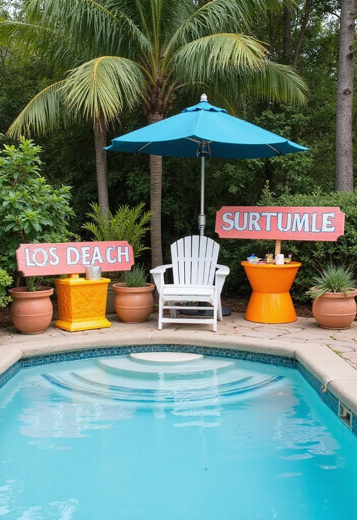 21 Pool Deck Decorating Ideas for a Backyard Refresh 20 21 Stunning Pool Deck Decorating Ideas That Will Make You Want to Dive Right In! - 19. Personalized Pool Deck Signage