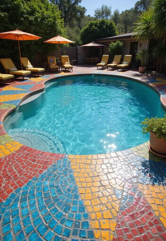 15 Stunning Pool Deck Ideas for a Dream Backyard 9 15 Stunning Pool Deck Ideas That'll Turn Your Backyard into a Dream Oasis! - 8. Artistic Mosaic Pool Deck