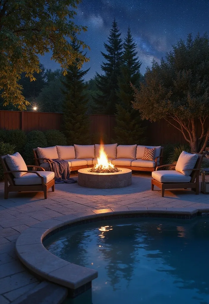15 Stunning Pool Deck Ideas for a Dream Backyard 7 15 Stunning Pool Deck Ideas That'll Turn Your Backyard into a Dream Oasis! - 6. Cozy Fire Pit Lounge