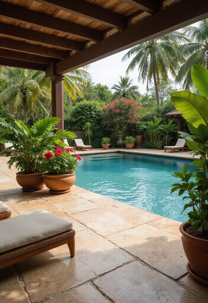 15 Stunning Pool Deck Ideas for a Dream Backyard 2 15 Stunning Pool Deck Ideas That'll Turn Your Backyard into a Dream Oasis! - 1. Tropical Paradise with Natural Stone