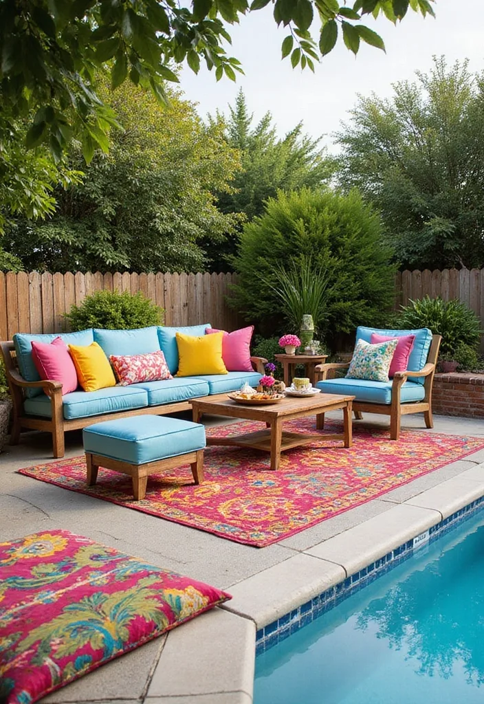 15 Stunning Pool Deck Ideas for a Dream Backyard 15 15 Stunning Pool Deck Ideas That'll Turn Your Backyard into a Dream Oasis! - 14. Colorful Outdoor Fabrics