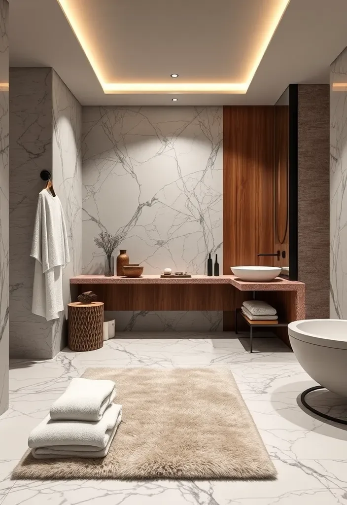 21 Gorgeous Pool House Bathroom Ideas You’ll Want to Dive Into! - 17. Luxurious Textures