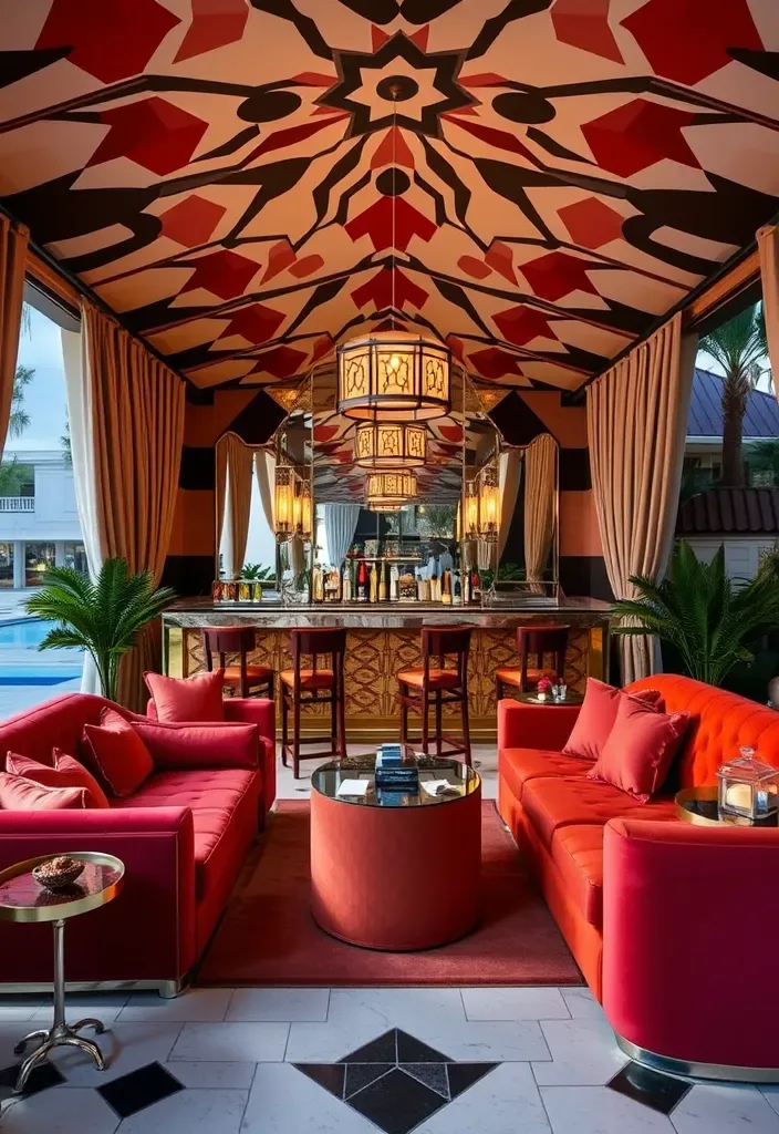 22 Pool House Cabana Ideas That Will Make Your Summer Unforgettable! - 9. Art Deco Delight
