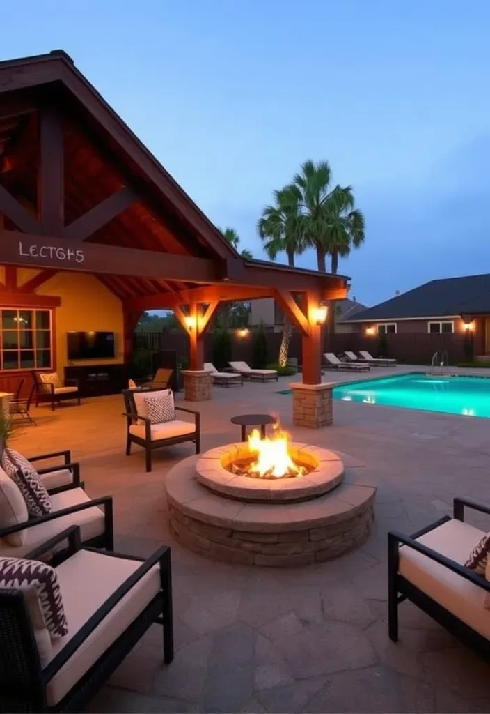 20 Pool House Design Ideas for Backyard Inspiration 19 21 Stunning Pool House Designs That Will Make Your Backyard the Envy of the Neighborhood! - 18. Pool House with Fire Pit