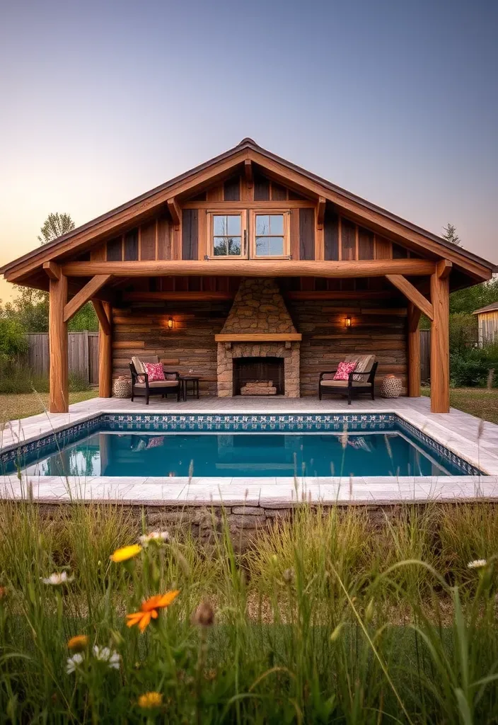 20 Pool House Design Ideas for Backyard Inspiration 3 21 Stunning Pool House Designs That Will Make Your Backyard the Envy of the Neighborhood! - 2. Rustic Retreat