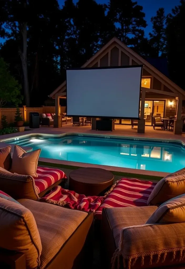 22 Pool House Ideas That Will Turn Your Backyard into a Luxurious Retreat (Wait Until You See #10!) - 18. Outdoor Movie Theater