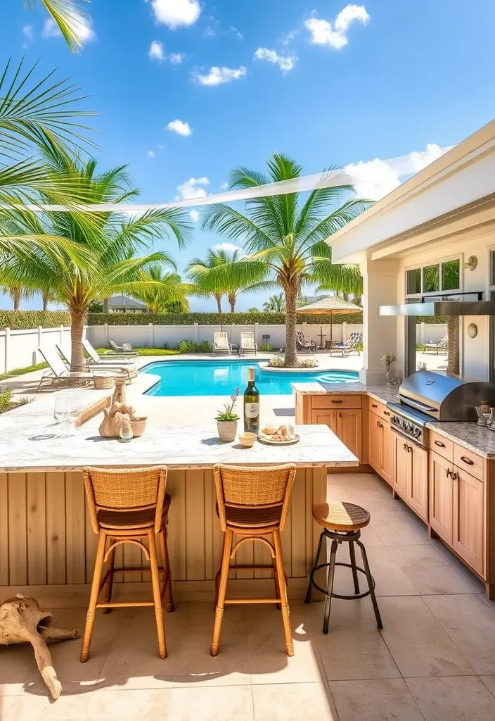15 Pool House Kitchen Design Ideas for Entertaining 4 22 Stunning Pool House Kitchen Designs That'll Make You Want to Dive Right In! - 3. Coastal Vibes