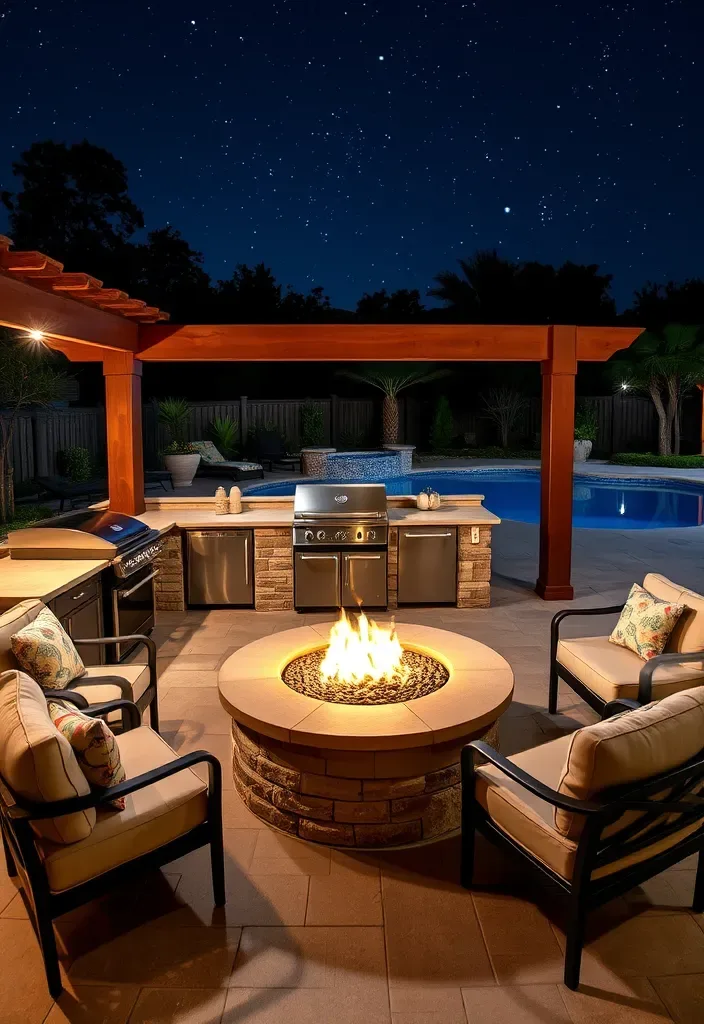 15 Pool House Kitchen Design Ideas for Entertaining 13 22 Stunning Pool House Kitchen Designs That'll Make You Want to Dive Right In! - 12. Fire Pit Integration