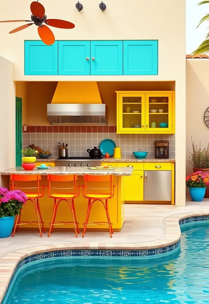 15 Pool House Kitchen Design Ideas for Entertaining 11 22 Stunning Pool House Kitchen Designs That'll Make You Want to Dive Right In! - 10. Colorful Accents