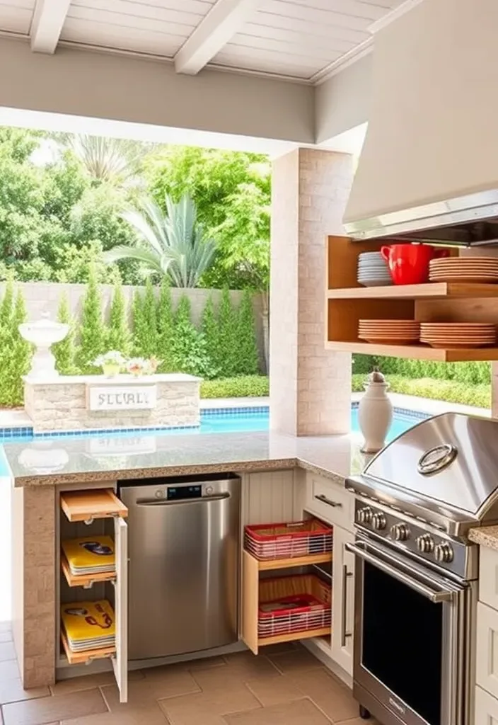 15 Pool House Kitchen Design Ideas for Entertaining 12 22 Stunning Pool House Kitchen Designs That'll Make You Want to Dive Right In! - 11. Stylish Storage Solutions