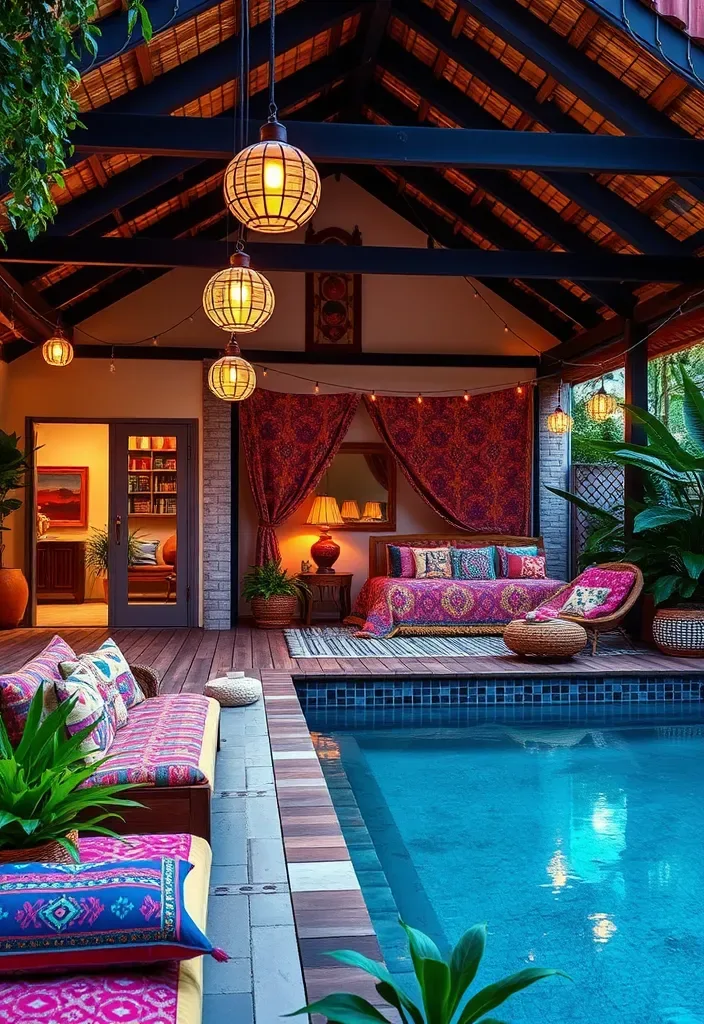 15 Pool House with Bedroom Ideas for a Weekend Retreat 11 22 Stunning Pool House Designs with Bedrooms That'll Make You Want to Dive Right In! - 10. Bohemian Bliss