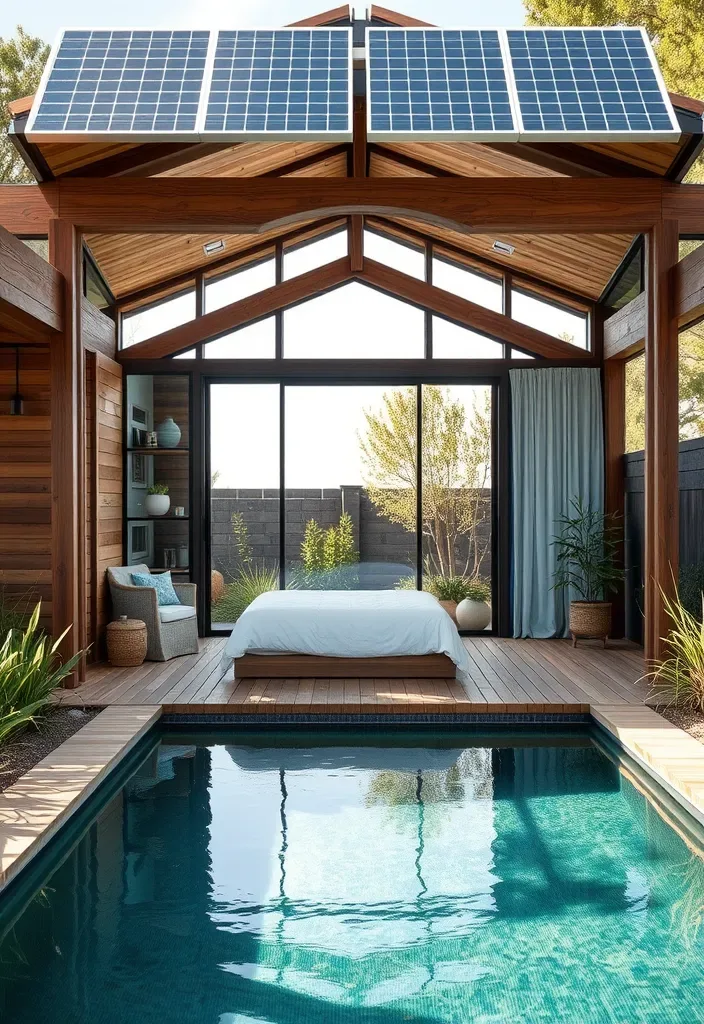 15 Pool House with Bedroom Ideas for a Weekend Retreat 9 22 Stunning Pool House Designs with Bedrooms That'll Make You Want to Dive Right In! - 8. Eco-Friendly Design