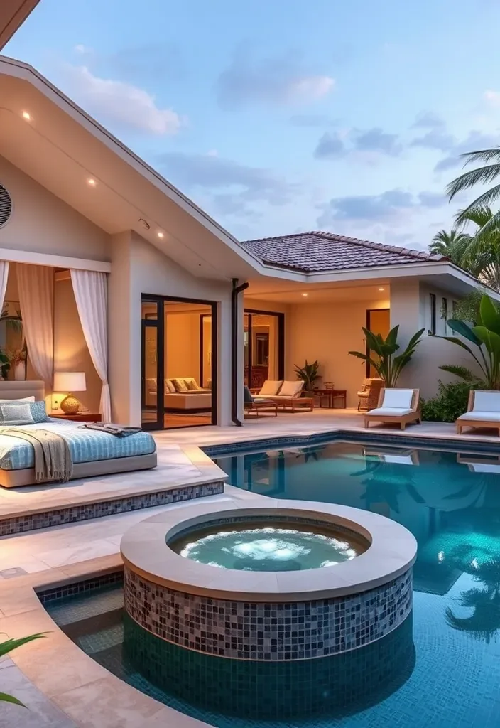 15 Pool House with Bedroom Ideas for a Weekend Retreat 14 22 Stunning Pool House Designs with Bedrooms That'll Make You Want to Dive Right In! - 13. Luxe Spa Retreat