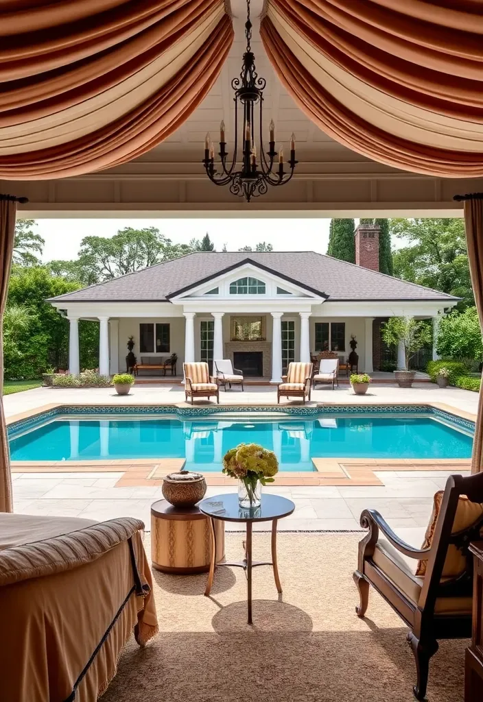 15 Pool House with Bedroom Ideas for a Weekend Retreat 16 22 Stunning Pool House Designs with Bedrooms That'll Make You Want to Dive Right In! - 15. Classic Elegance