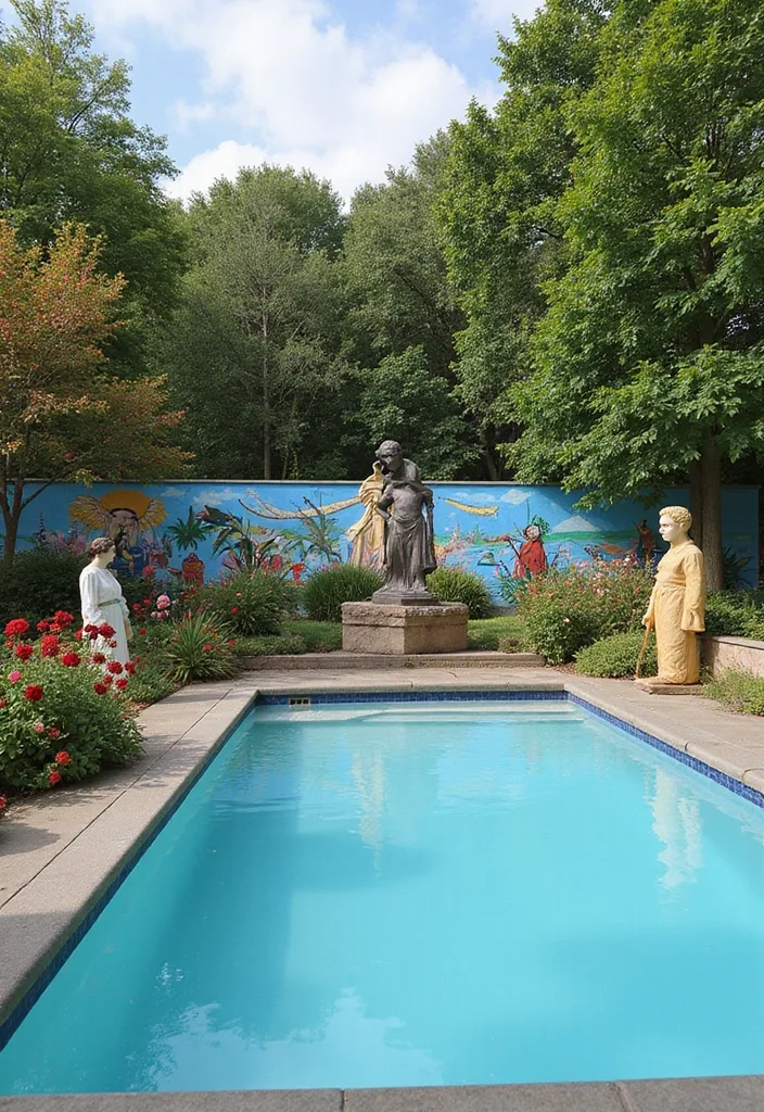 21 Stunning Inground Pools That'll Turn Your Backyard into a Summer Paradise! - 20. Poolside Artwork