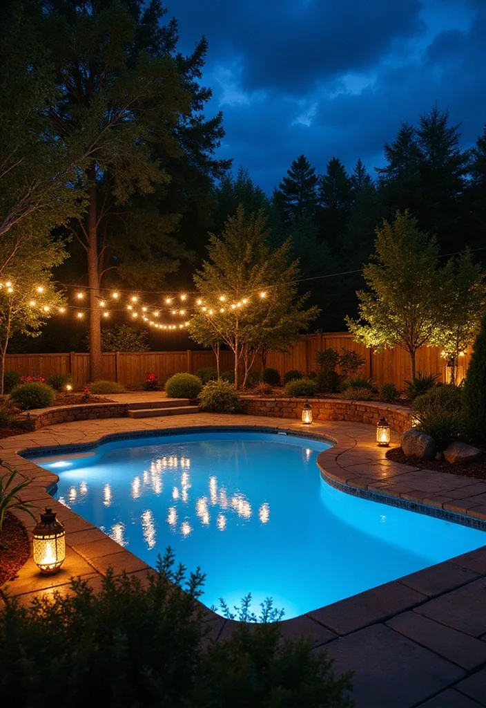20 Creative Landscaping Ideas for a Small Backyard with a Pool 11 20 Creative Landscaping Ideas for Small Backyards with Pools (Prepare to Be Inspired!) - 10. Use of Lighting to Create Ambiance
