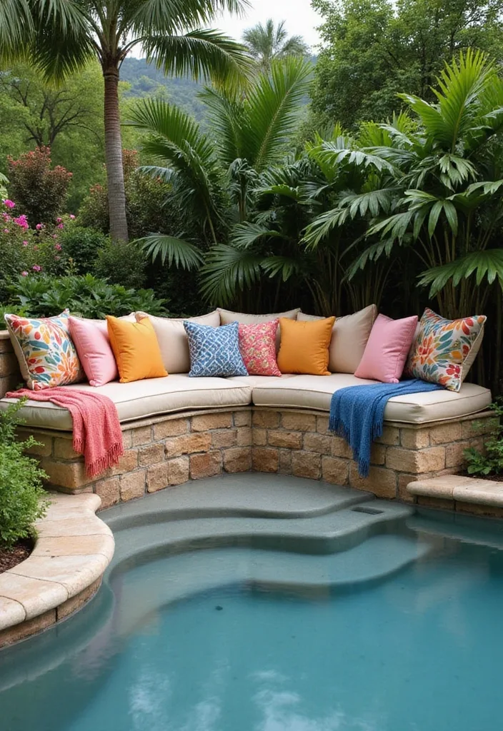 20 Creative Landscaping Ideas for a Small Backyard with a Pool 3 20 Creative Landscaping Ideas for Small Backyards with Pools (Prepare to Be Inspired!) - 2. Cozy Nooks with Built-In Seating