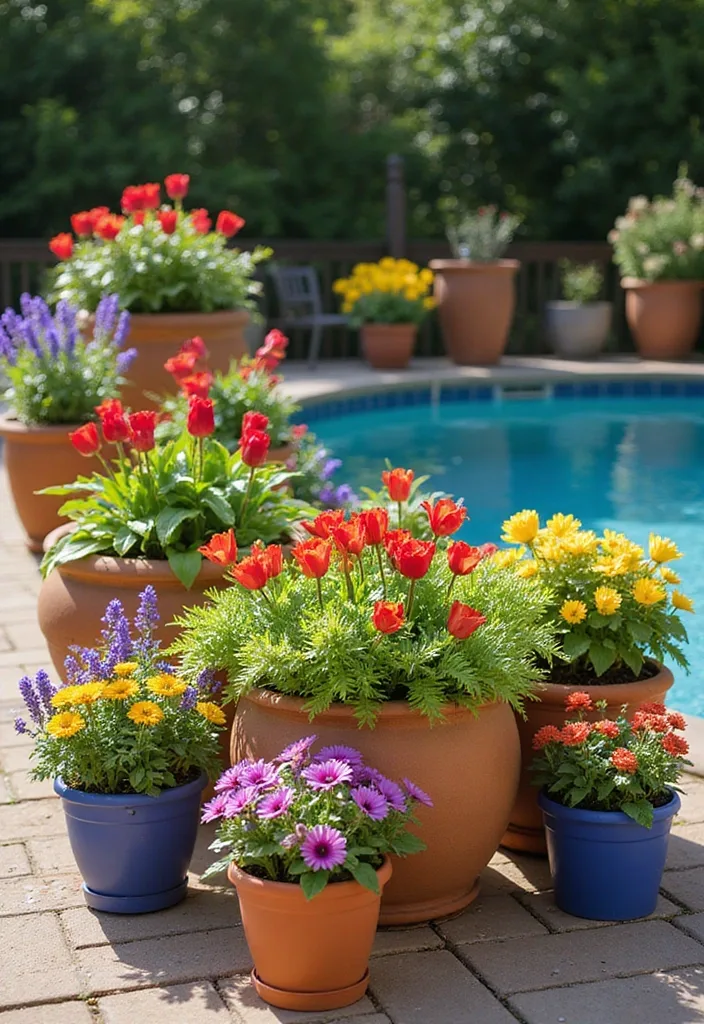 20 Creative Landscaping Ideas for a Small Backyard with a Pool 5 20 Creative Landscaping Ideas for Small Backyards with Pools (Prepare to Be Inspired!) - 4. Colorful Planters to Brighten Up the Space