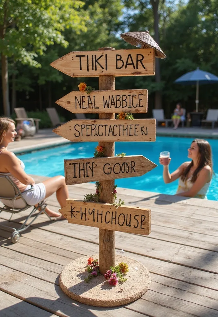 15 Creative Wooden Pool Deck Decorating Ideas for Summer 14 15 Creative Ways to Decorate Your Wooden Pool Deck for Summer Parties (Your Friends Will Love #8!) - 13. Summer Themed Signage