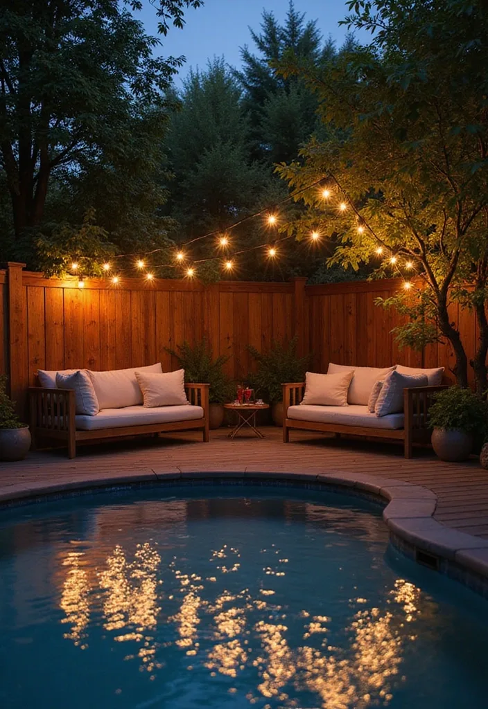 15 Creative Wooden Pool Deck Decorating Ideas for Summer 2 15 Creative Ways to Decorate Your Wooden Pool Deck for Summer Parties (Your Friends Will Love #8!) - 1. String Lights for Magical Evenings