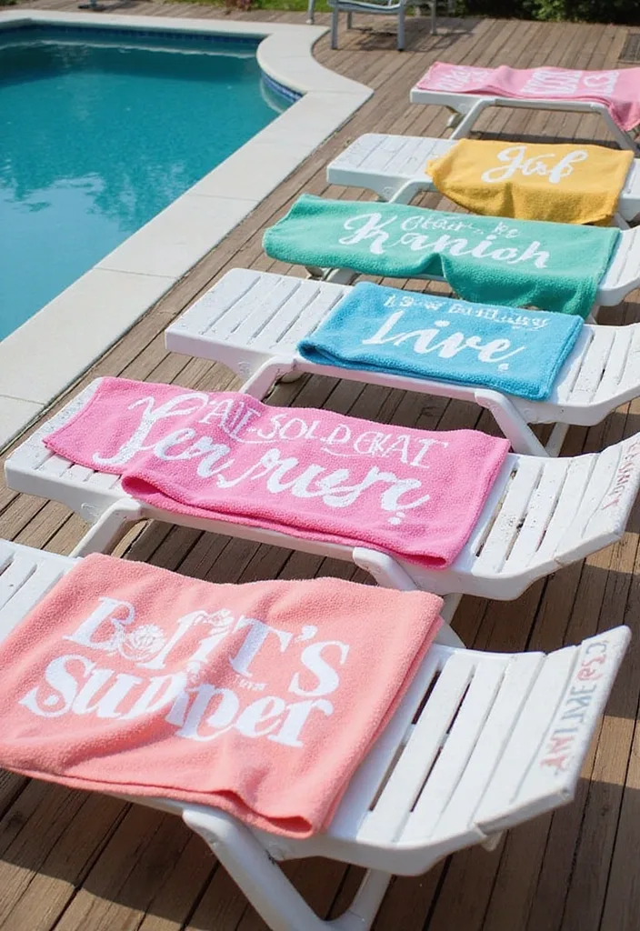 15 Creative Wooden Pool Deck Decorating Ideas for Summer 11 15 Creative Ways to Decorate Your Wooden Pool Deck for Summer Parties (Your Friends Will Love #8!) - 10. Personalized Pool Towels