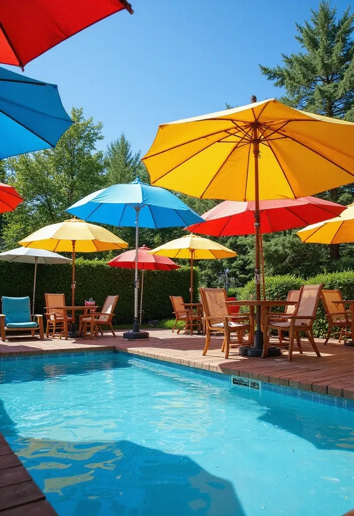 15 Creative Wooden Pool Deck Decorating Ideas for Summer 7 15 Creative Ways to Decorate Your Wooden Pool Deck for Summer Parties (Your Friends Will Love #8!) - 6. Colorful Umbrellas for Shade